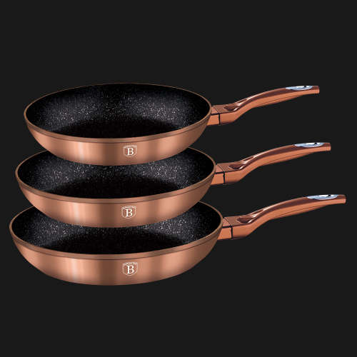 BH-1278 3 pcs frypan set, Rose-gold Metallic Line