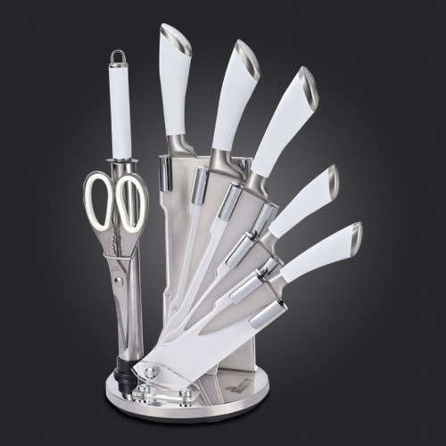 Royalty Line 8-Piece Stainless Steel Knife Set With Rotating Stand - WHITE