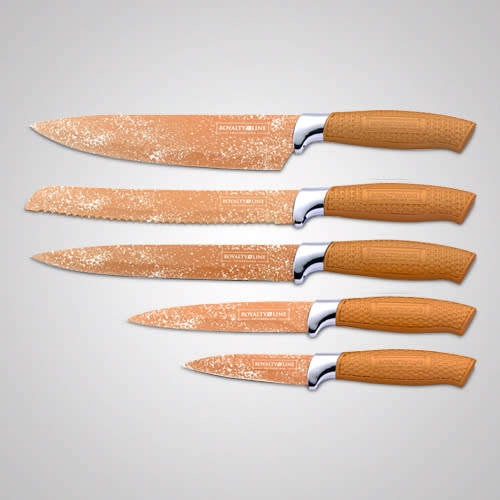Royalty Line 5 Pcs Marble Coating Knife Set with Stand RL-5MSTG