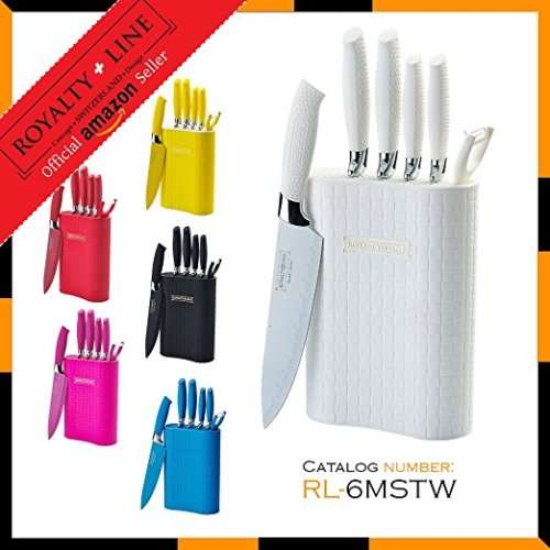 ** Royalty Line 6-Piece Non-Stick Coating Knife with Stand -WHITE