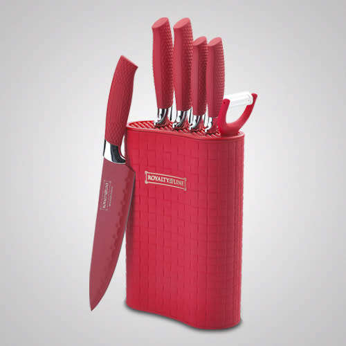 ** Royalty Line 6-Piece Non-Stick Coating Knife with Stand -WHITE