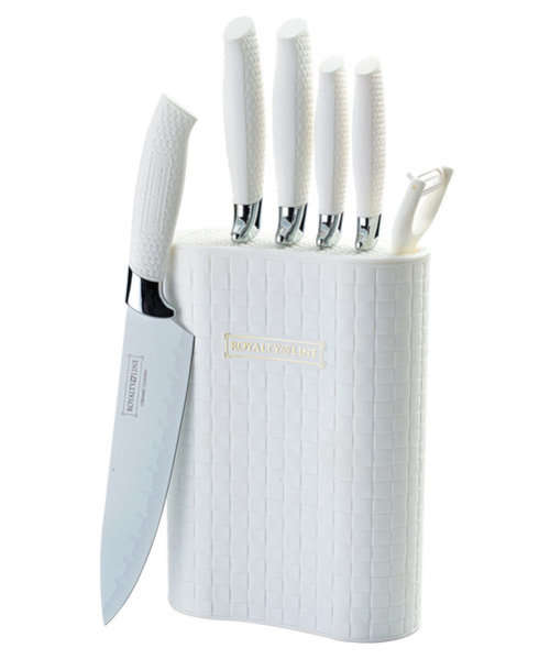 ** Royalty Line 6-Piece Non-Stick Coating Knife with Stand -WHITE