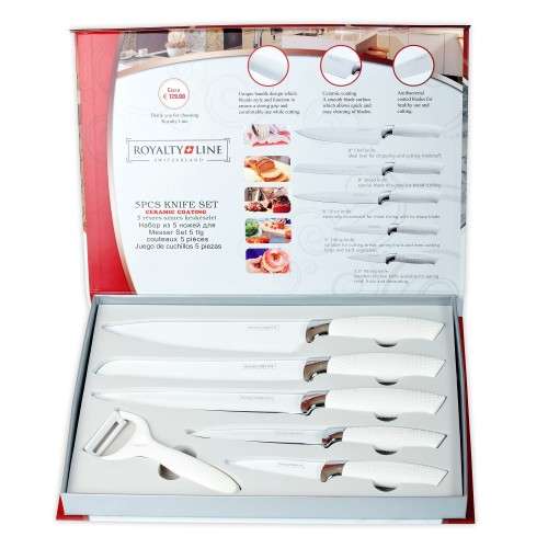 Royalty Line 5 Piece Stainless Steel Non-Stick Coating Knife Set + Bonus Peeler