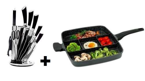 Royalty Line 38cm Marble Coating 4-in-1 + 8 Piece Knife Set Combo