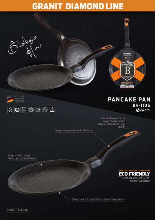 FREE SHIPPING ***Berlinger Haus BH-1106 Pancake pan 24 cm, Granit Diamond Line