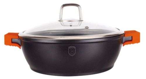 Berlinger Haus 32cm Marble Coating Oven Safe Shallow Pot with Glass Lid Black