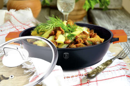 Berlinger Haus 32cm Marble Coating Oven Safe Shallow Pot with Glass Lid Black