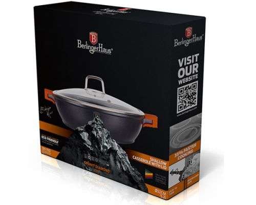 Berlinger Haus 32cm Marble Coating Oven Safe Shallow Pot with Glass Lid Black