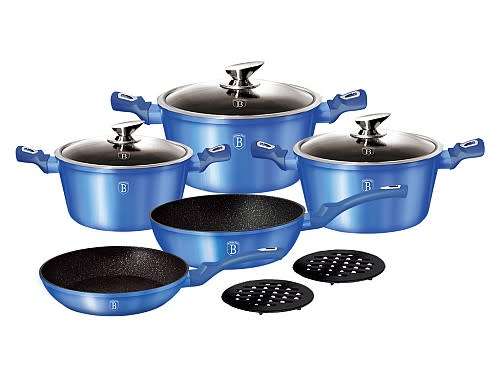 FREE SHIPPING **Berlinger Haus Marble Coating Cookware 10 Piece Set - Royal Blue Edition