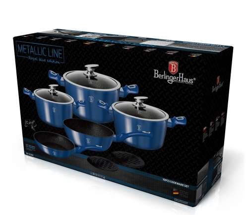 FREE SHIPPING **Berlinger Haus Marble Coating Cookware 10 Piece Set - Royal Blue Edition