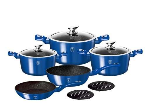 FREE SHIPPING **Berlinger Haus Marble Coating Cookware 10 Piece Set - Royal Blue Edition