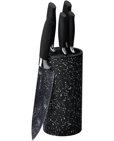 ROYALTY LINE  **5 Pcs Marble Coating Knife Set with Stand RL-5MSTK ** BLACK COLOR