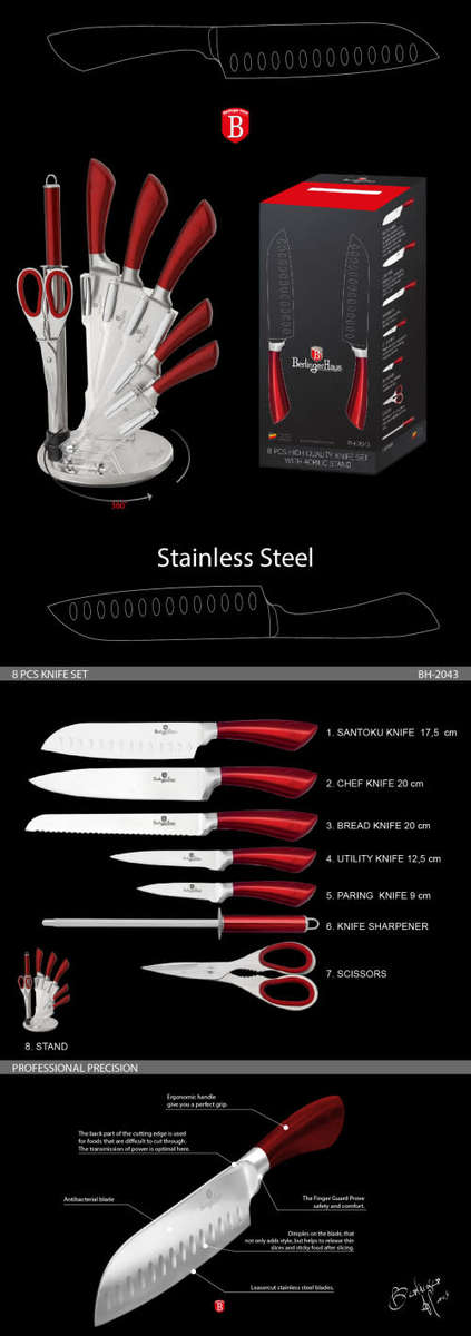 Berlinger Haus 8-Piece Stainless Steel Knife Set With Stand Infinity Line bh-2043