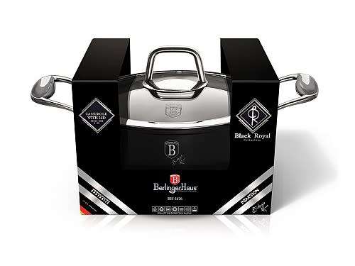 Berlinger Haus Marble Coating Casserole with Lid 24cm - Royal Black Collection