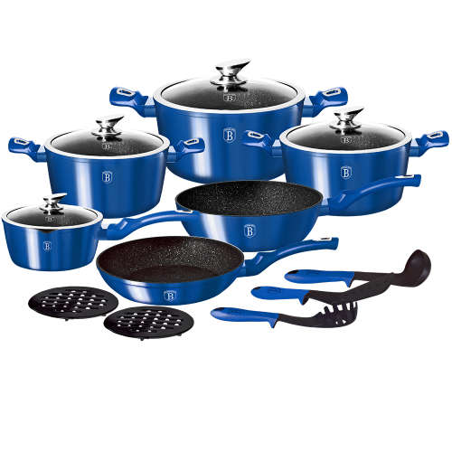 Berlinger Haus - 15 Pieces Royal Blue Edition Marble Coating Cookware Set (READ THE DESCRIPTION)