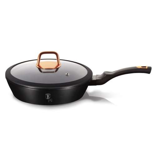 Berlinger Haus 24cm Marble Coating Non-Stick Deep Frypan with Lid Black Rose Gold  BH-1643
