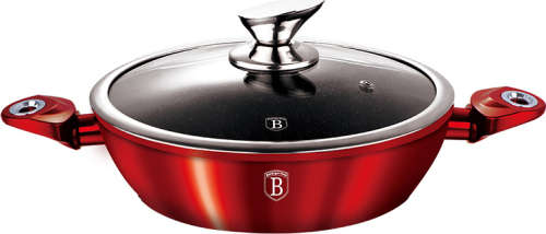 Berlinger Haus BH-1263 Marble coating induction Shallow Pot with Lid, 28CM Burgandy Metallic Line