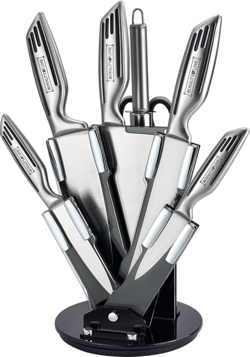 Royalty Line 8-Piece Stainless Steel Knife Set With Rotating Stand - Silver RL-KSS808