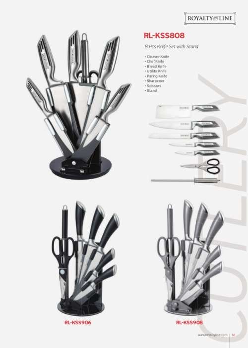 Royalty Line 8-Piece Stainless Steel Knife Set With Rotating Stand - Silver RL-KSS808