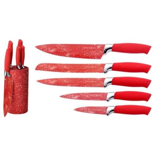 ROYALTY LINE  **5 Pcs Marble Coating Knife Set with Stand RL-5MSTR ** RED COLOR