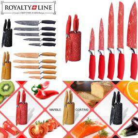 ROYALTY LINE  **5 Pcs Marble Coating Knife Set with Stand RL-5MSTR ** RED COLOR
