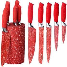 ROYALTY LINE  **5 Pcs Marble Coating Knife Set with Stand RL-5MSTR ** RED COLOR