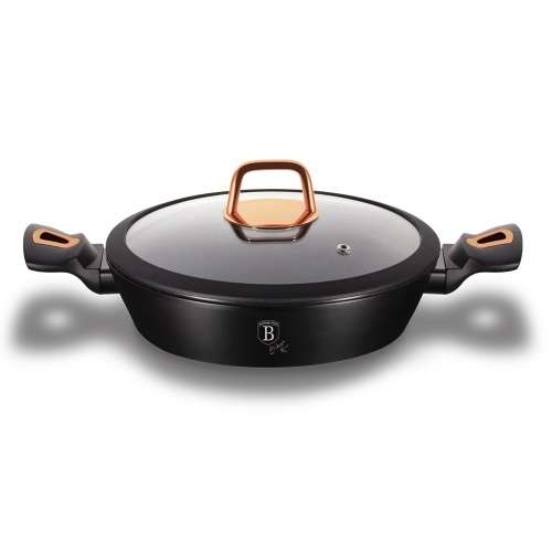 Berlinger Haus 28cm Marble Coating Non-Stick Shallow Pot  Black Rose Gold Collection BH-1640N