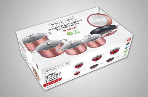ROYALTY LINE RL-FM10C  10 PCS NON-STICK MARBLE COATED COOKWARE SET BURGUNDY