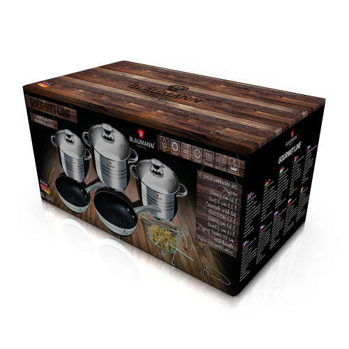 Blaumann 10-Piece Stainless Steel Jumbo Cookware Set With Marble Coating Fry Pans Bl-3243