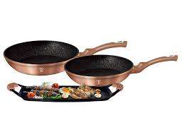 Berlinger Haus Marble Coating Frypan & Grill Plate 3 Piece Set -ROSE GOLD
