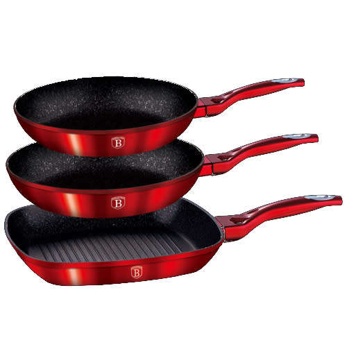Berlinger Haus 3-Piece Metallic  Marble Coated Turbo Induction Frypan & Grill Pan Set -BH-1289