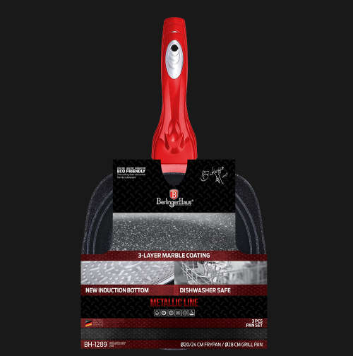 Berlinger Haus 3-Piece Metallic  Marble Coated Turbo Induction Frypan & Grill Pan Set -BH-1289