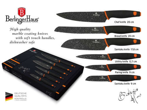 Berlinger Haus 6-Piece Marble Coating Stainless Granit Diamond Line Knife Set - Orange BH-2111