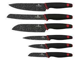 Berlinger Haus 6-Piece Marble Coating Stainless Diamond Line Knife Set - Red and Black BH-2114