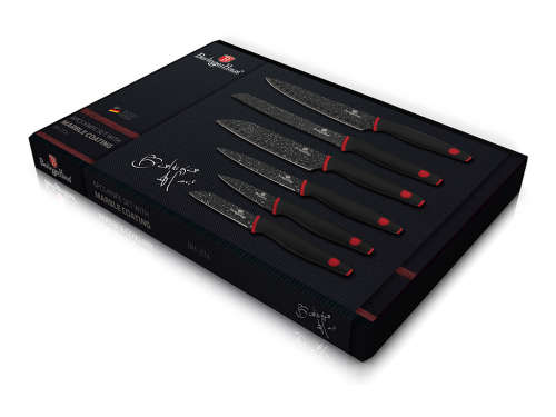 Berlinger Haus 6-Piece Marble Coating Stainless Diamond Line Knife Set - Red and Black BH-2114