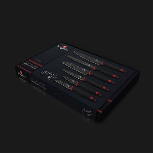 Berlinger Haus 6-Piece Marble Coating Stainless Diamond Line Knife Set - Red and Black BH-2114