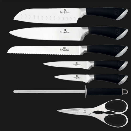 FREE SHIPPING BERLINGER HAUS BH-2042 8 pcs knife set with stand, black, SS, Infinity Line