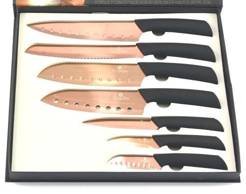 FREE SHIPPING Berlinger Haus BH-2081 7 pcs titanium knife set, Rose-gold & Titanium Knives