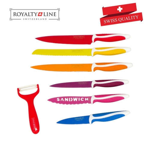 Royalty Line Steel Colorful Knife Set - 6 Piece Stainless + FREE BONUS (PEELER)