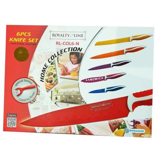 Royalty Line Steel Colorful Knife Set - 6 Piece Stainless + FREE BONUS (PEELER)