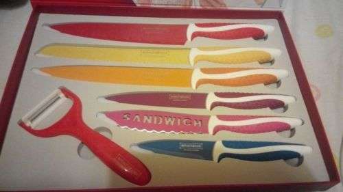 Royalty Line Steel Colorful Knife Set - 6 Piece Stainless + FREE BONUS (PEELER)