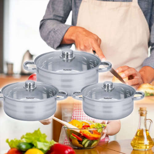 FREE SHIPPING Royalty Line RL-SP6 6 Pcs Stainless Steel Pots Set with Glass Lids