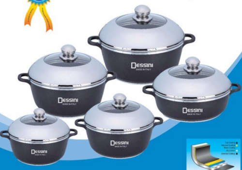 FREE SHIPPING** DESSINI 10 PIECE DIE CAST ALUMINIUM NON STICK COOKWARE SET