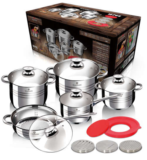 **BLAUMANN 15-PIECE STAINLESS STEEL COOKWARE SET GOURMET LINE