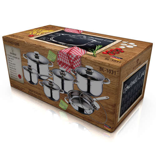 **FREE SHIPPING**Blaumann 12-Piece Stainless Steel Jumbo Cookware Set With Glass Lid - Bl-1031