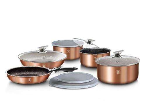 **FREE SHIPPING**BERLINGER HAUS 12-PIECE MARBLE COATING COOKWARE SET - ROSE GOLD
