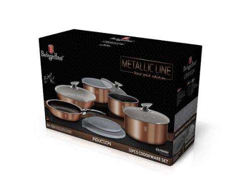 **FREE SHIPPING**BERLINGER HAUS 12-PIECE MARBLE COATING COOKWARE SET - ROSE GOLD