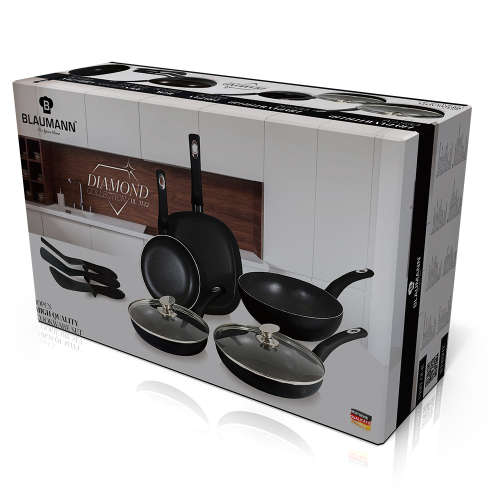 **FREE SHIPPING**Blaumann 10-Piece Diamond Coating Frypan Set - Black