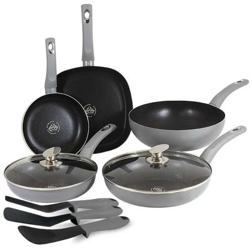 Blaumann 10-Piece Diamond Coating Induction Bottom Fry Pan, Grill Pan & Wok Set - G