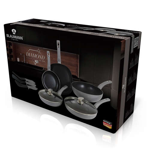 Blaumann 10-Piece Diamond Coating Induction Bottom Fry Pan, Grill Pan & Wok Set - G